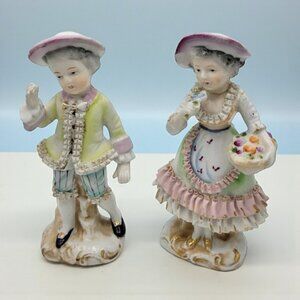 Vintage Bone China Lace Boy & Girl Figurines Statutes Pair